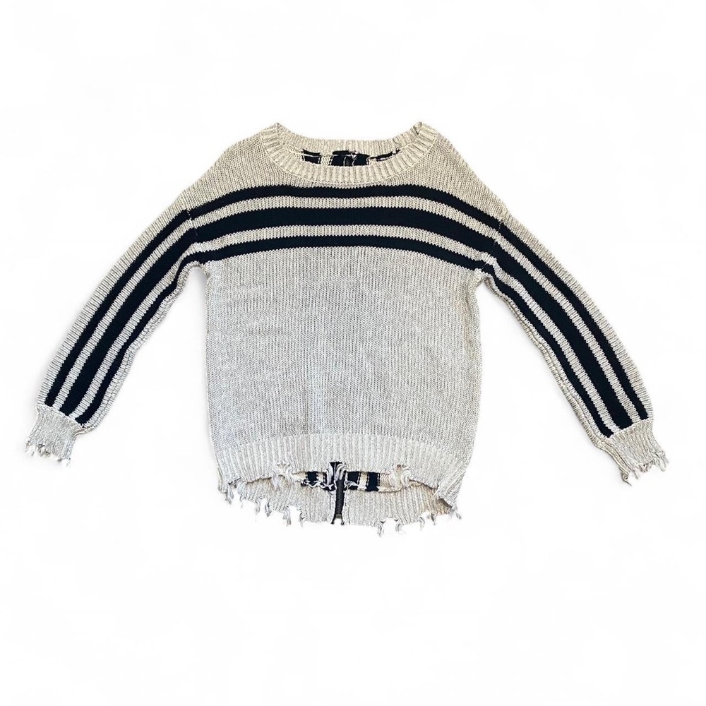 Vintage Havana distressed hem striped sweater with full zipped back.